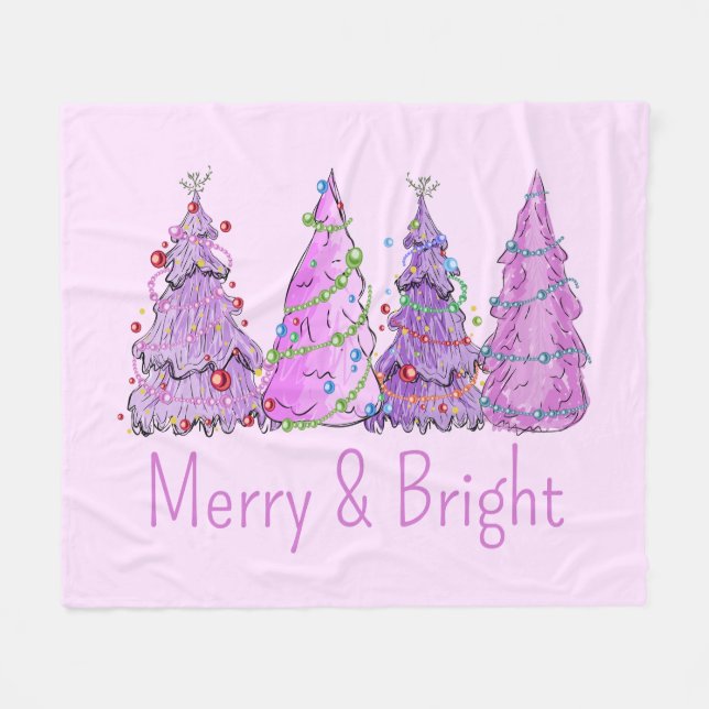Fröhlich und hell rosa und Lila Weihnachtsbäume Fleecedecke (Vorderseite (Horizontal))