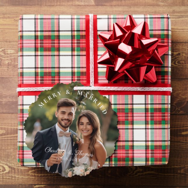 Fröhlich und Verheiratet! Elegant, simpel, Foto Ornament Karte (Insitu (Geschenk))