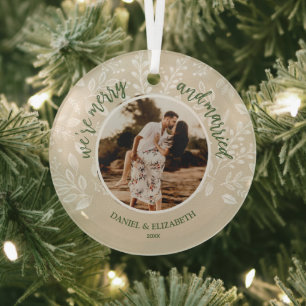 Fröhlich und verheiratet Foto Elfenbein Ornament Aus Glas