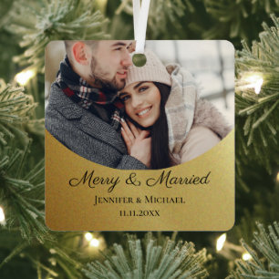 fröhlich und verheiratet Tor Foto gold chic Ornament Aus Metall