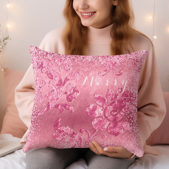 Fröhlich / Vintag rosa Blumenweih Weihnachten Kissen (Merry  Vintage Pink Floral Velvet Christmas Throw Pillow)
