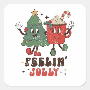 Fröhlich Weihnachten Heiße Schokolade Groovy Weihn Quadratischer Aufkleber