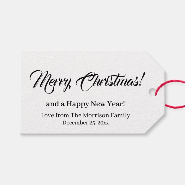 Fröhlich Weihnachten Schwarz-weißer Sondertext ele Geschenkanhänger (Vorderseite (Horizontal))