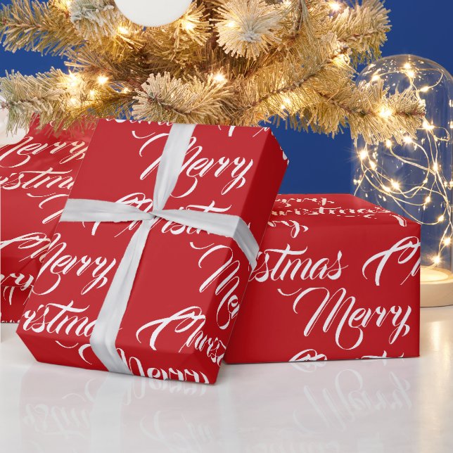 Fröhlich Weihnachts Rot-Schrift elegant Geschenkpapier (Feiertage)