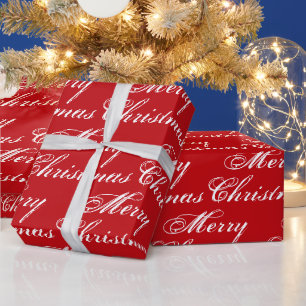 Fröhlich Weihnachts Rot-weiße Kalligrafie elegan Geschenkpapier