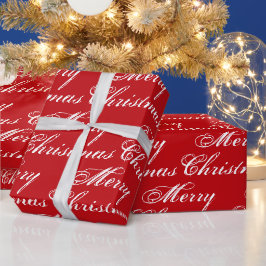 Fröhlich Weihnachts Rot-weiße Kalligrafie elegant Geschenkpapier
