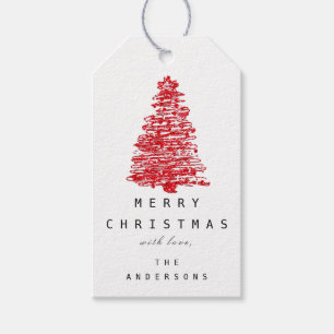 Fröhlich zu Feiertags-Weihnachtsbaum rotes Geschenkanhänger