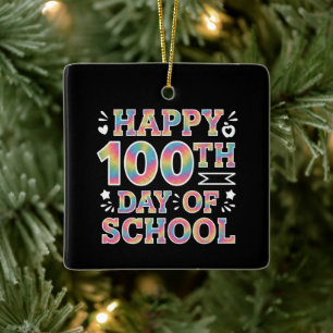 Fröhliche 100. Schultags-Tie-Dye-Regenbogen 100 Ta Keramikornament