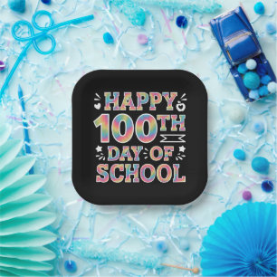 Fröhliche 100. Schultags-Tie-Dye-Regenbogen 100 Ta Pappteller