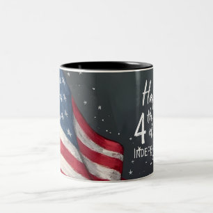 Fröhliche 4. Juli Vintage-Flaggen-Illustrationskun Zweifarbige Tasse