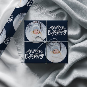 Fröhliche Alles Kalligrafie Runde Foto Blau Geschenkpapier