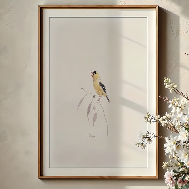 Fröhliche amerikanische Goldfinch singende Wasserf Poster (Von Creator hochgeladen)