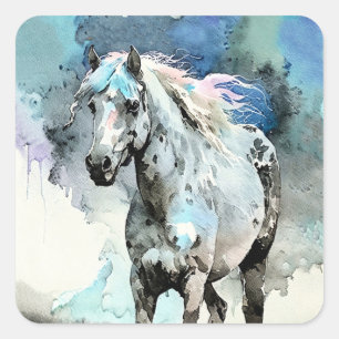 Fröhliche Appaloosa-Stute Aquarell Quadratischer Aufkleber