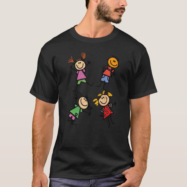Fröhliche aufstrebende Kinder freuen sich T-Shirt (Vorderseite)