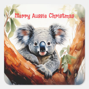 Fröhliche Aussie Weihnachten Koala Quadratischer Aufkleber