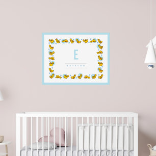 Fröhliche Baby-Enten Blaues Monogramm Kinderzimmer Poster