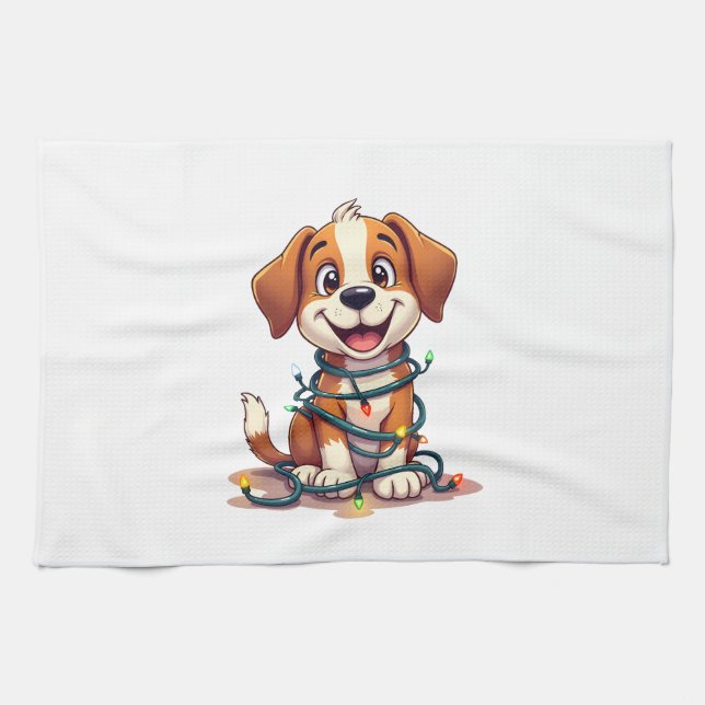 Fröhliche Beagle Lichter Geschirrtuch (Horizontal)