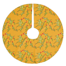 Fröhliche Blätter auf Gelbgold  Polyester Weihnachtsbaumdecke