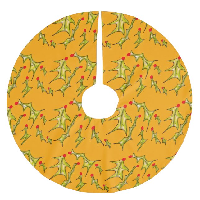 Fröhliche Blätter auf Gelbgold  Polyester Weihnachtsbaumdecke (Vorderseite)