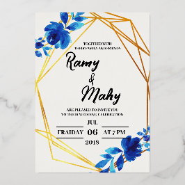 Fröhliche blaue Rose zum Hochzeitsempfang Folieneinladung