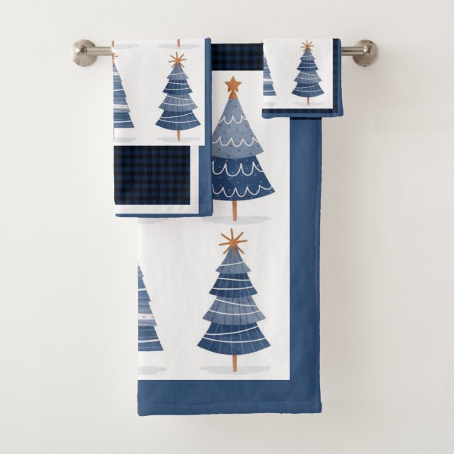 fröhliche blaue Weihnachten Badhandtuch Set (Insitu)