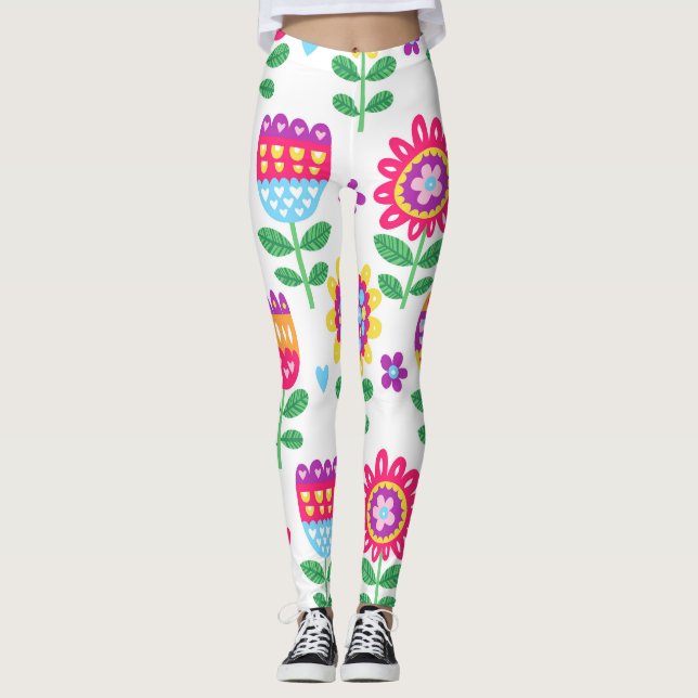 Fröhliche Blume Vintages Farbmuster Leggings (Vorderseite)
