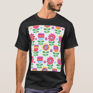 Fröhliche Blume Vintages Farbmuster T-Shirt