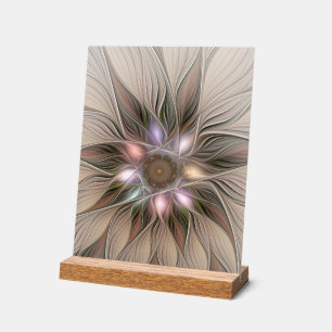 Fröhliche Blumen Abstract Beige Braun Floral Frakt Acrylschild