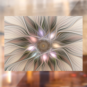 Fröhliche Blumen Abstract Beige Braun Floral Frakt Fensteraufkleber