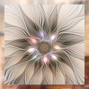Fröhliche Blumen Abstract Beige Braun Floral Frakt Fensteraufkleber