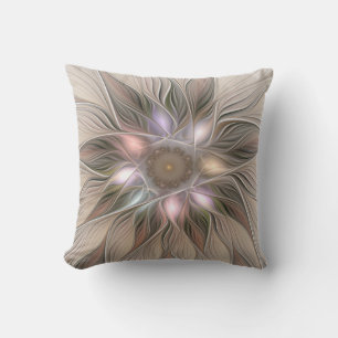 Fröhliche Blumen Abstract Beige Braun Floral Frakt Kissen