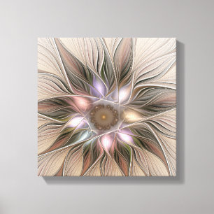 Fröhliche Blumen Abstract Beige Braun Floral Frakt Leinwanddruck