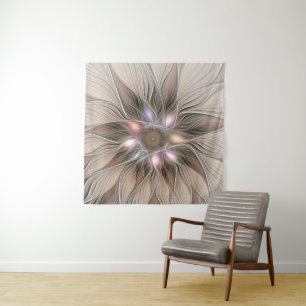 Fröhliche Blumen Abstract Beige Braun Floral Frakt Wandteppich