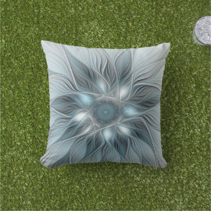 Fröhliche Blumen-Abstrakt Blau-Grau-Blumen-Fraktal Kissen