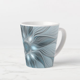 Fröhliche Blumen-Abstrakt Blau-Grau-Blumen-Fraktal Milchtasse