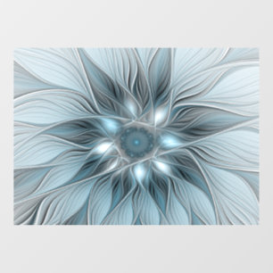 Fröhliche Blumen-Abstrakt Blau-Grau Floral Fraktal Fensteraufkleber