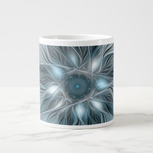 Fröhliche Blumen-Abstrakt Blau-Grau Floral Fraktal Jumbo-Tasse