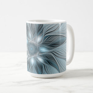 Fröhliche Blumen-Abstrakt Blau-Grau Floral Fraktal Kaffeetasse