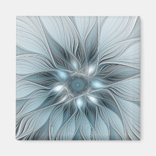 Fröhliche Blumen-Abstrakt Blau-Grau Floral Fraktal Magnet