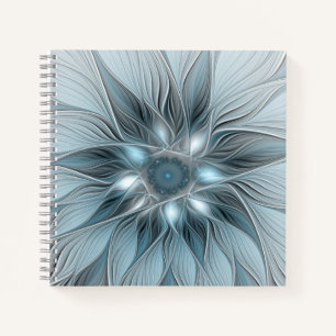 Fröhliche Blumen-Abstrakt Blau Grau Floral Fraktal Notizbuch