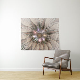 Fröhliche Blumen-Abstrakte Beige Braun Floral Frak Wandteppich