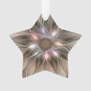 Fröhliche Blumen-Abstrakte Beige Braun Fraktal Ste Ornament
