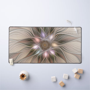 Fröhliche Blumen-Abstrakte Beige Braune Florale Fr Schreibtischunterlage