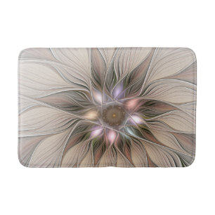 Fröhliche Blumen-Abstraktion Beige Braun Floral Fr Badematte
