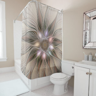 Fröhliche Blumen-Abstraktion Beige Braun Floral Fr Duschvorhang