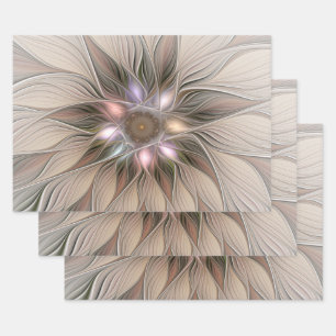 Fröhliche Blumen-Abstraktion Beige Braun Floral Fr Geschenkpapier Set