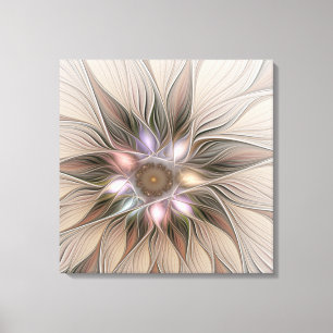 Fröhliche Blumen-Abstraktion Beige Braun Floral Fr Leinwanddruck