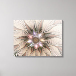 Fröhliche Blumen-Abstraktion Beige Braun Floral Fr Leinwanddruck