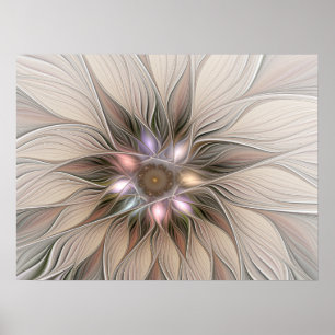 Fröhliche Blumen-Abstraktion Beige Braun Floral Fr Poster