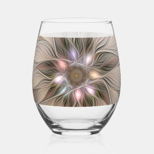 Fröhliche Blumen-Abstraktion Beige Braun Floral Fr Weinglas Ohne Stiel